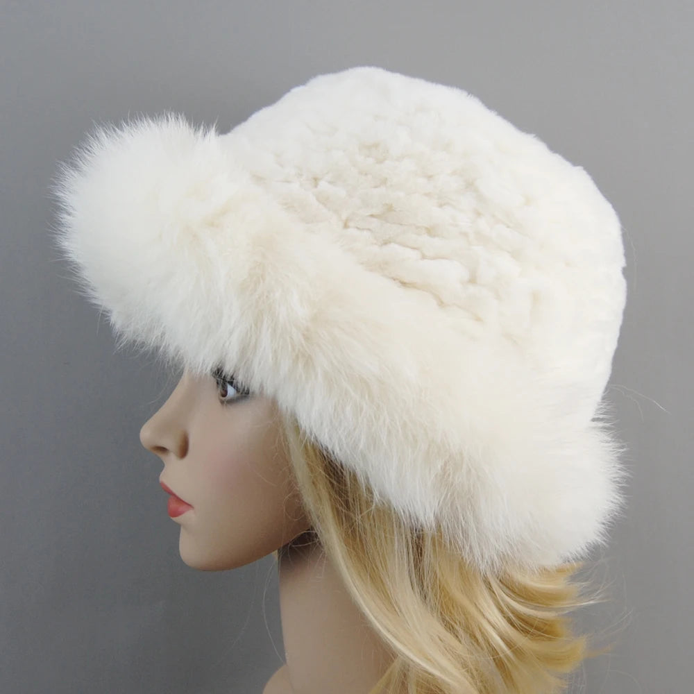 New Style Luxury Knitted Real Genuine Fox Fur Hats Women Beanies Solid Rex Rabbit Fur Caps Winter Lady Fashion Fur Skullies Hat