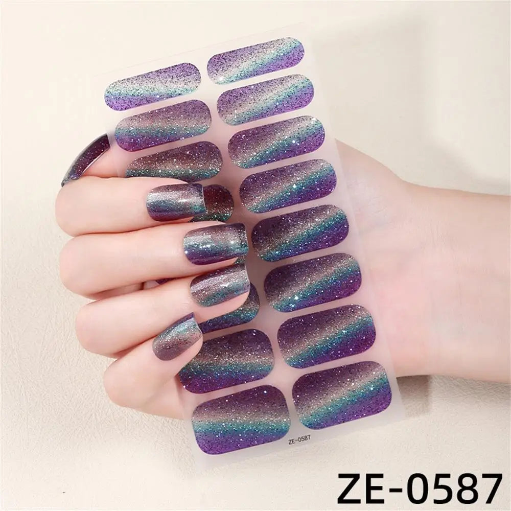 Gradient Cat Eye Style Nail Art Stickers, 16-Piece Set Self-Adhesive Waterproof Glitter False Nail Decals