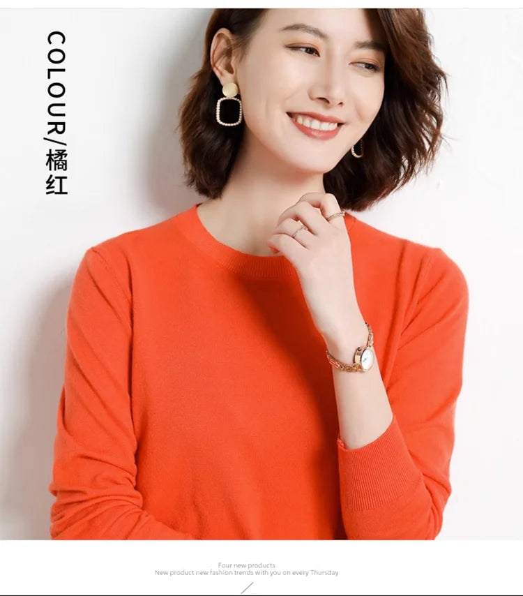 High Quality Pure Colors Spring Autumn Winter European Style Women Fashion Pullovers Knitted Cashmere Wool Sweater Lady Big Size