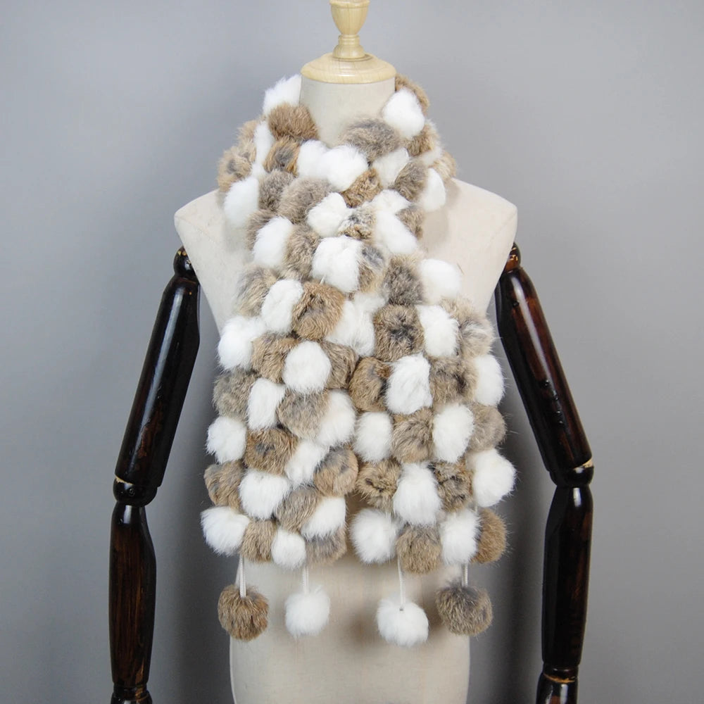 Women Winter Warm Real Rabbit Fur Scarf Hot Sale Natural Rabbit Fur Muffler 2025 Lady 100% Genuine Fur Scarves Wholesale Retail