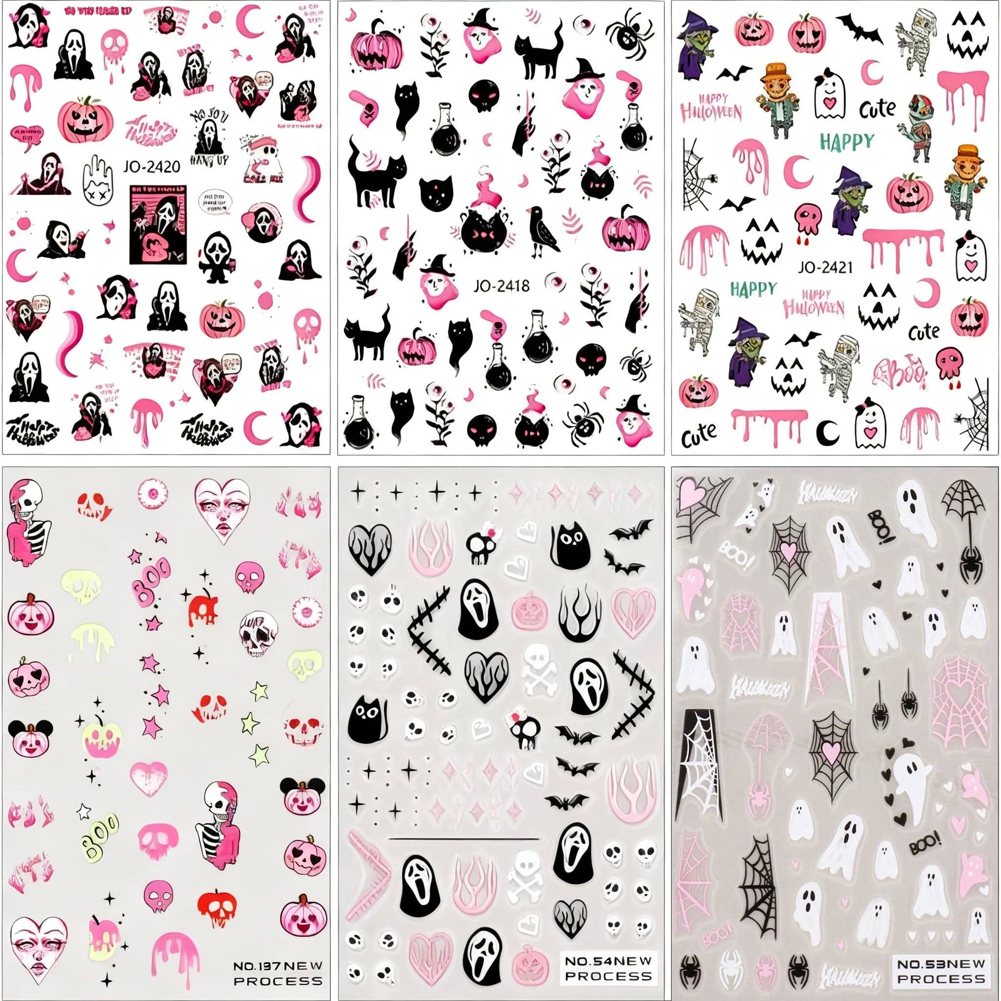 6-Sheet Halloween Nail Art Stickers Set - Holiday Party Nail Decals with Ghosts, Spider Webs & Festive Designs