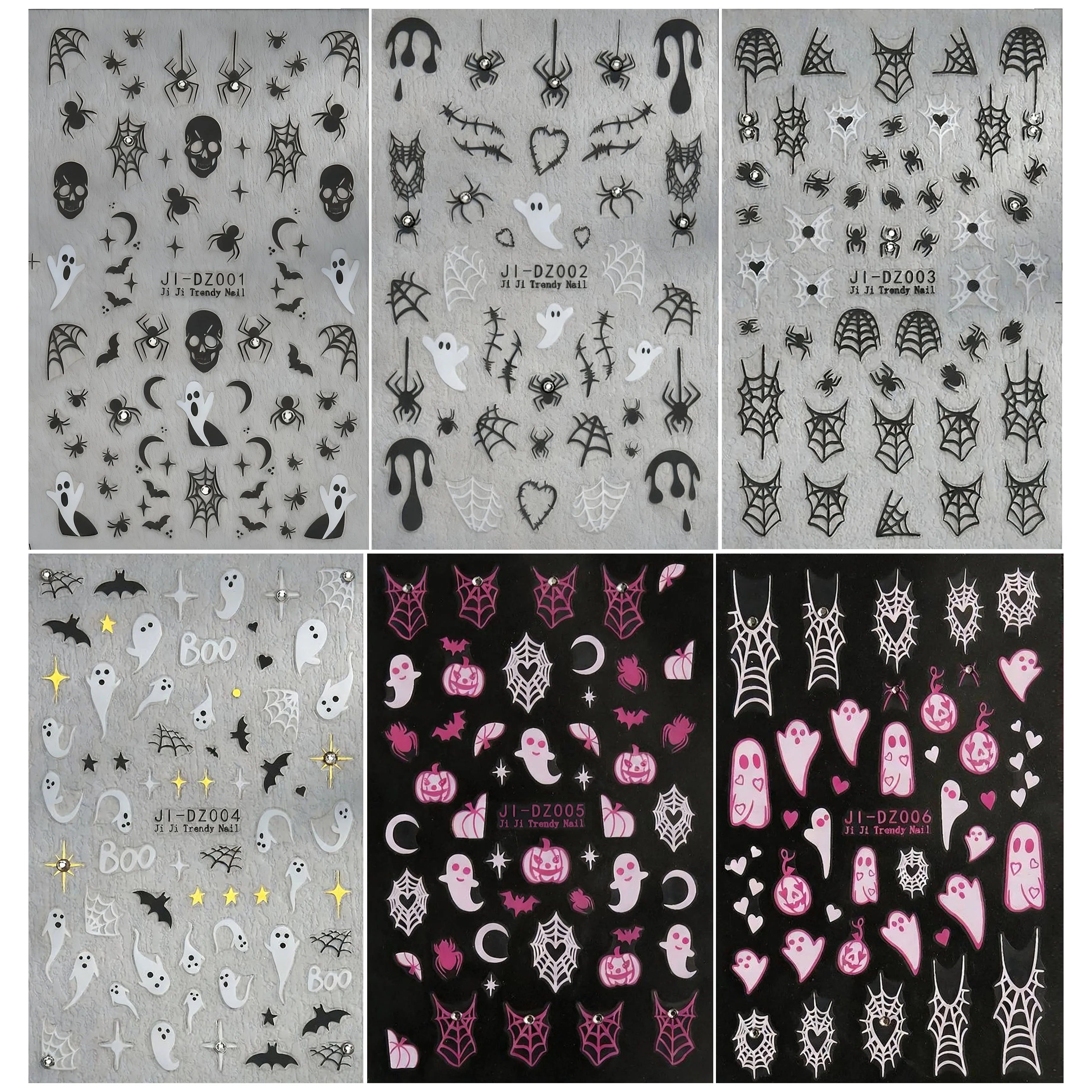 6-Sheet Halloween Nail Art Stickers Set - Holiday Party Nail Decals with Ghosts, Spider Webs & Festive Designs