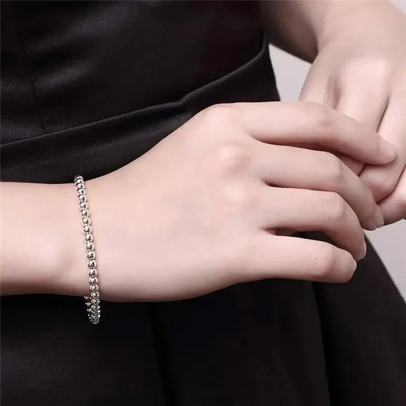 925 Sterling Silver Charm Bracelet for Women 4mm Beads Chain Popular Brands Jewelry Wedding Party Christmas Gifts