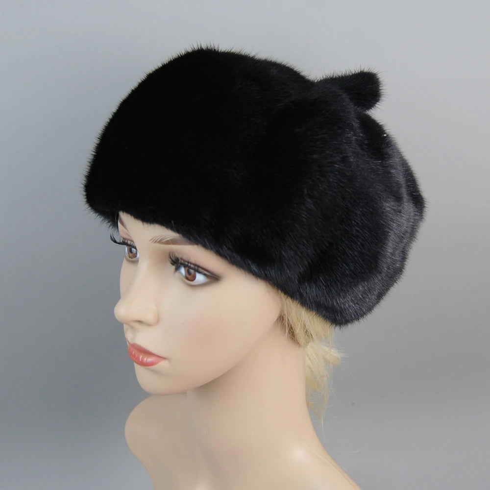 Hot Sale Full Pelt Luxurious Women Real Mink Fur Hats Winter Warm Fur Caps Fashion Ladies Pumpkin Genuine Mink Fur Beanies Hat