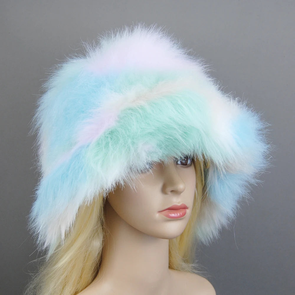 New Style Brand Fake Fox Fur Hats Super Soft Women Winter Hat Cotton Lining Warm Russian Fashion Ski Beanies Plush Solid Color