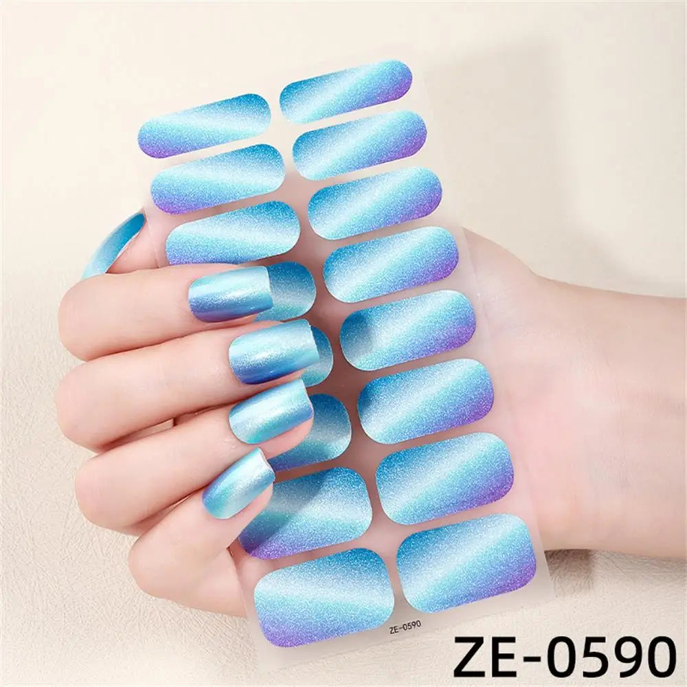 Gradient Cat Eye Style Nail Art Stickers, 16-Piece Set Self-Adhesive Waterproof Glitter False Nail Decals