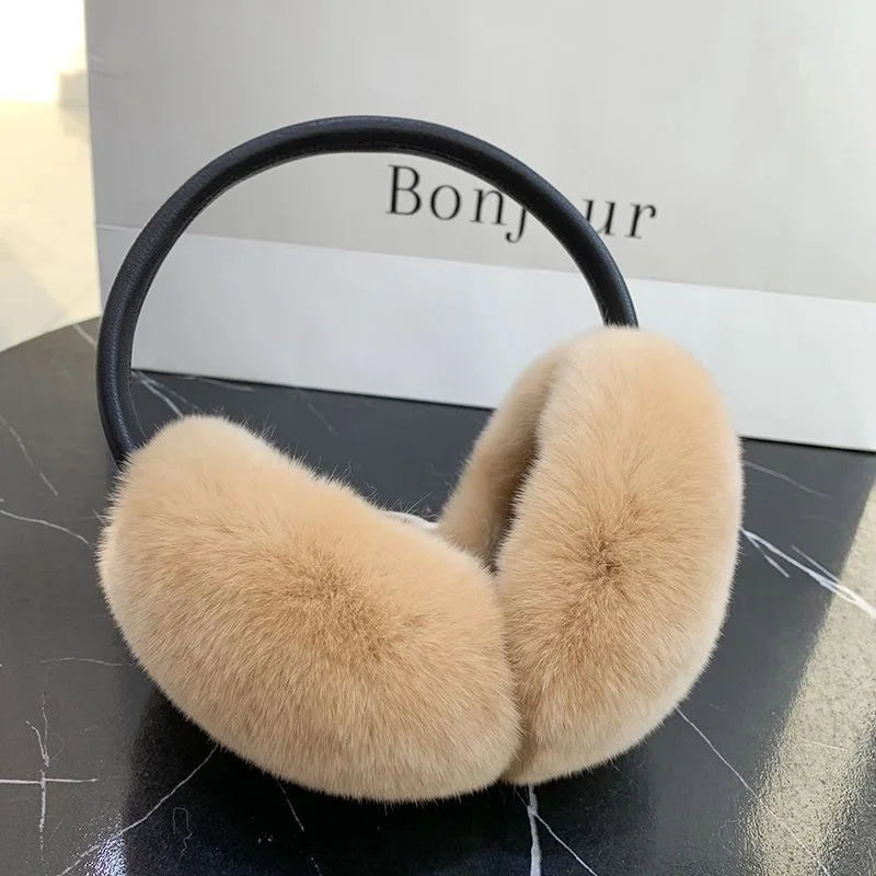 Rex Rabbit Fur Hang Ear Cover Warm Winter Earmuffs Headwear Ear Muffs Fur Earmuffs Cold Ear Warmer Fold Ear Protection Headband