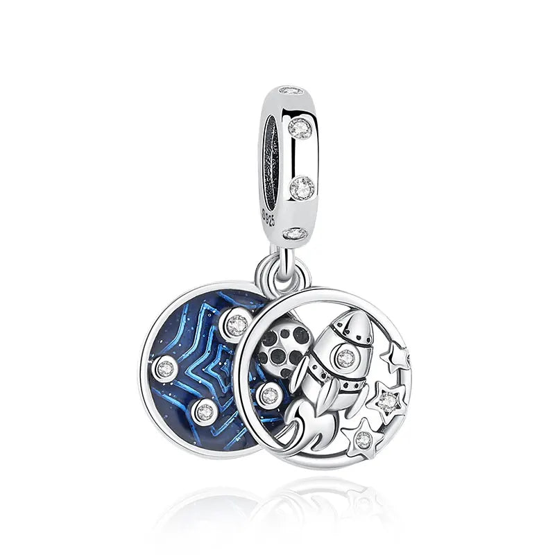 New Original 925 Sterling Silver Charms Star Moon Blue Crystal Glass Beads Fit Brand Bracelets Necklaces Jewelry For Women