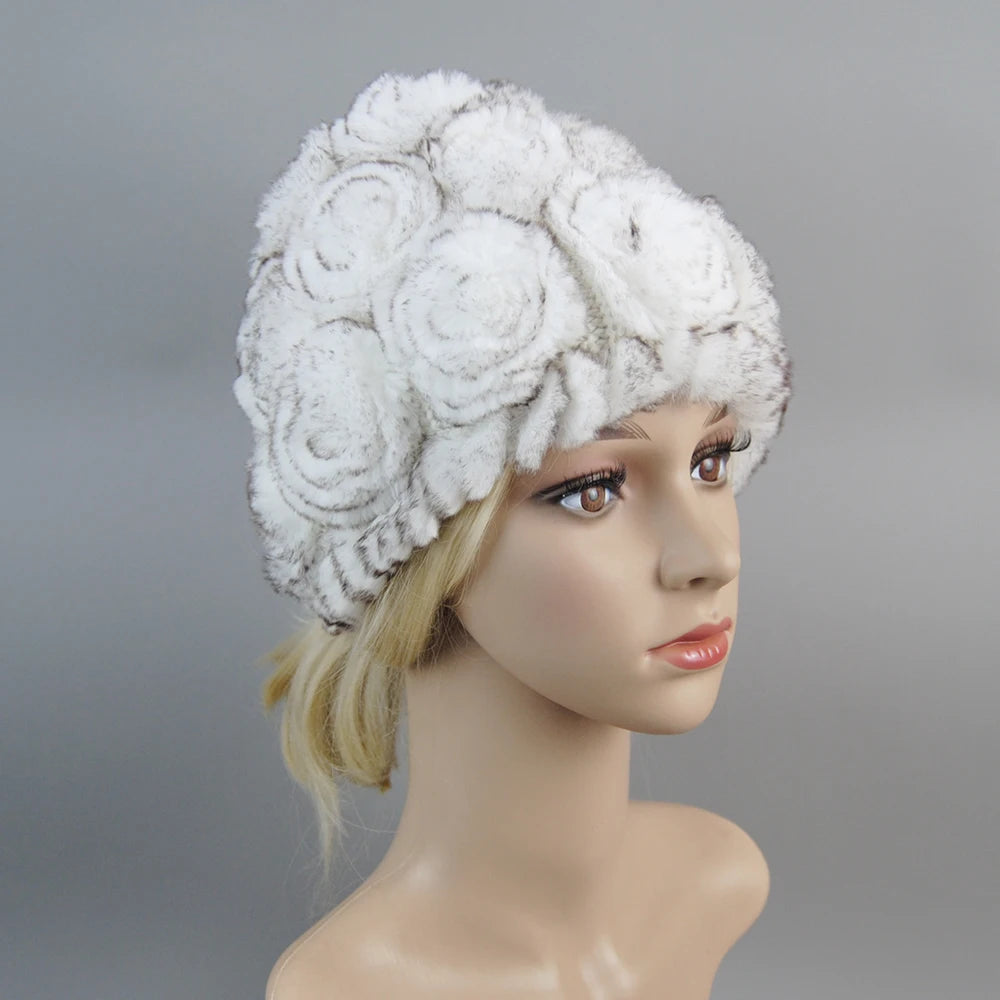 Winter Knitted 100% Natural Fur Hats Scarves Sets Women Warm Real Rex Rabbit Fur Hat Scarf Lady Fashiom Thick Rex Rabbit Fur Hat