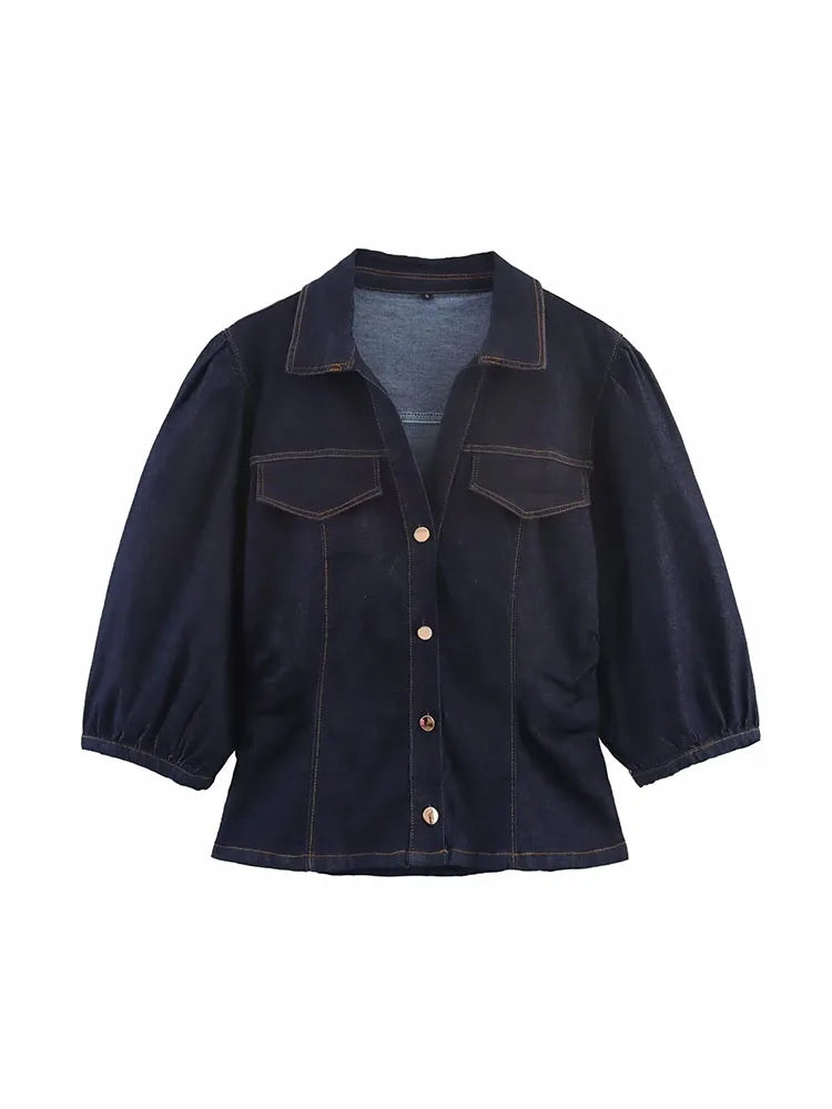 Women's 2025 Vintage Denim Set Single Breasted Lapel Shirt With High Waist Wide Leg Jeans Fall High Street Casual Outfit