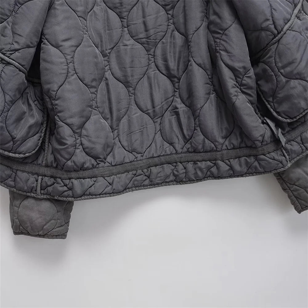 2024 Autumn New Product Fashion Casual Women's Stand up Collar Long Sleeve Loose Pocket Decoration Cotton Coat