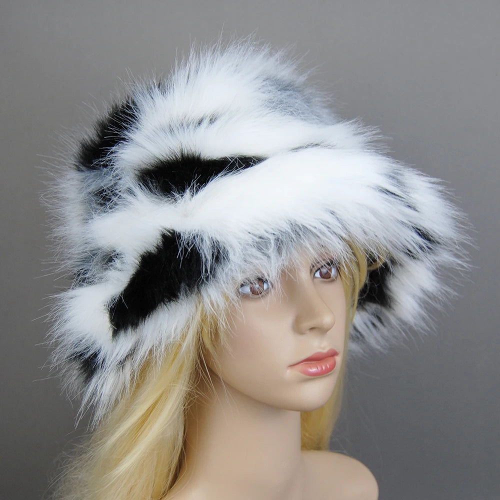 New Style Brand Fake Fox Fur Hats Super Soft Women Winter Hat Cotton Lining Warm Russian Fashion Ski Beanies Plush Solid Color