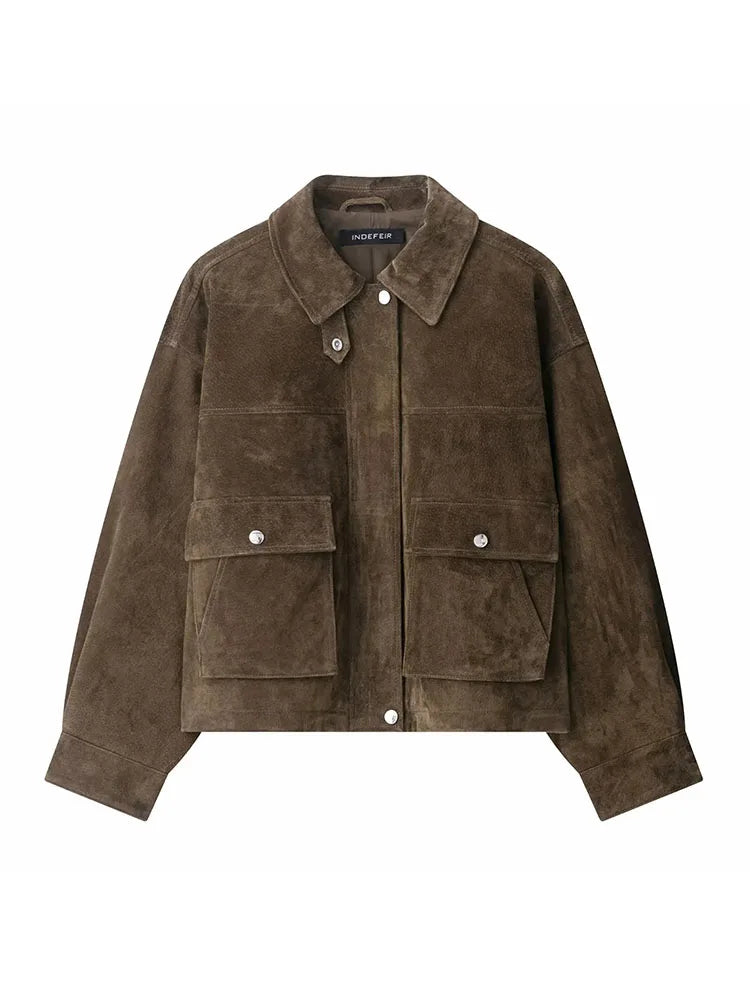 Women's Autumn Fashion Coats Solid Turn-Down Collar Zipper Long Sleeve Pockets Single-Breasted Female Casual Chic Jackets