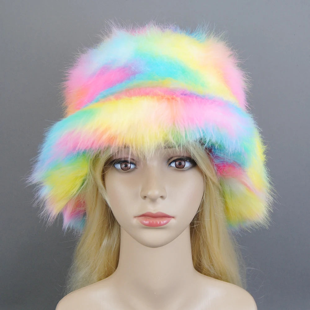 New Style Brand Fake Fox Fur Hats Super Soft Women Winter Hat Cotton Lining Warm Russian Fashion Ski Beanies Plush Solid Color