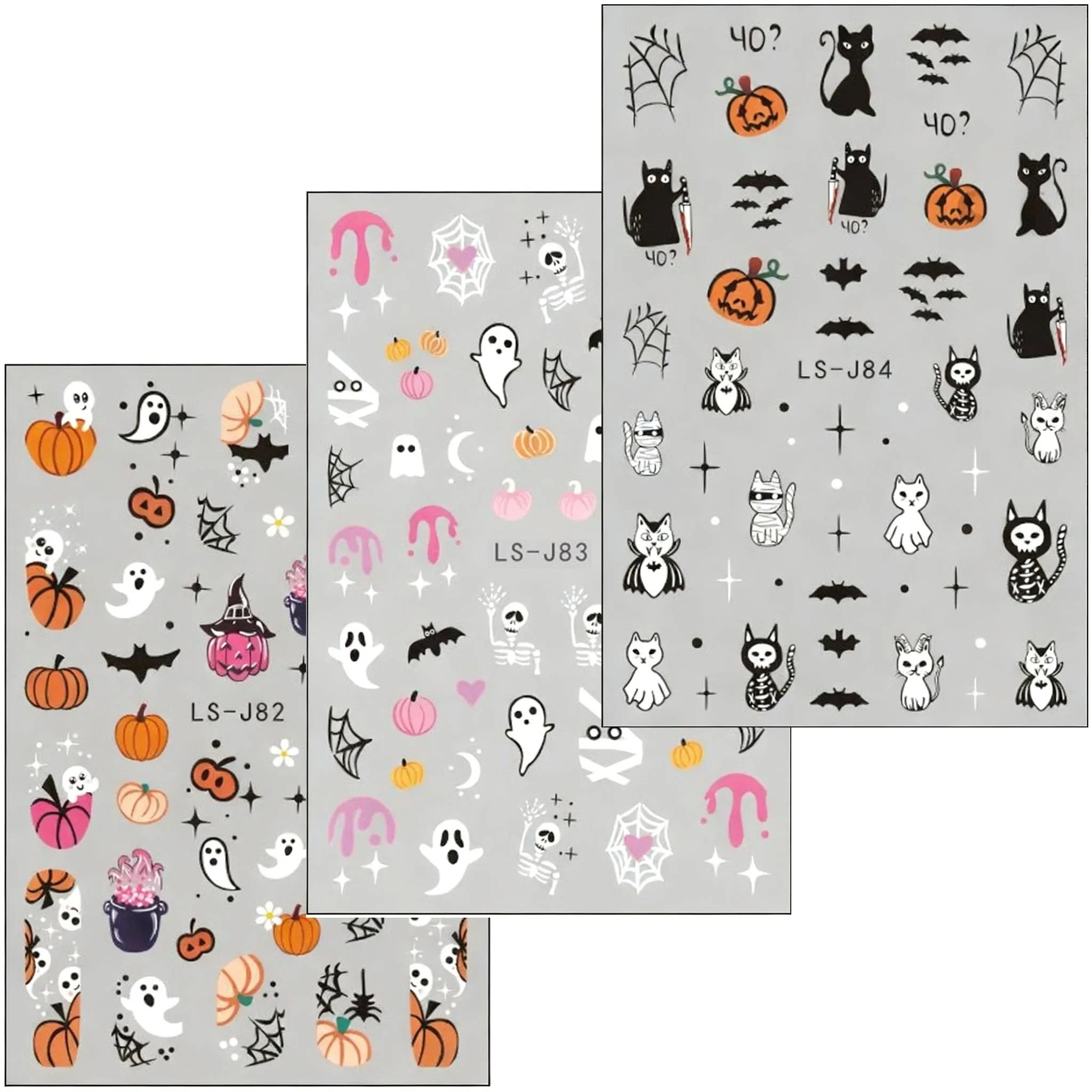 3D Halloween Nail Stickers: Ghost, Pumpkin, Bat, Cat, and Skeleton Designs - DIY Nail Art for Women and Children