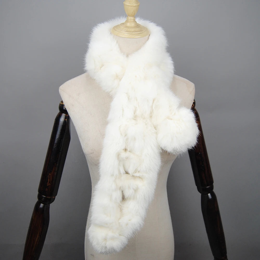 2025 Winter Luxury Natural Real Rabbit Fur Warm Scarf Fashion Soft Plush Thicken Snood Scarves Shawl for Adult Kids Women Girls