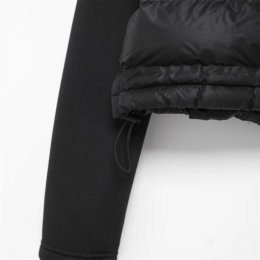 Autumn New Product Casual Women's Fashion Black Stand up Collar Splicing Short Jacket Cotton Jacket