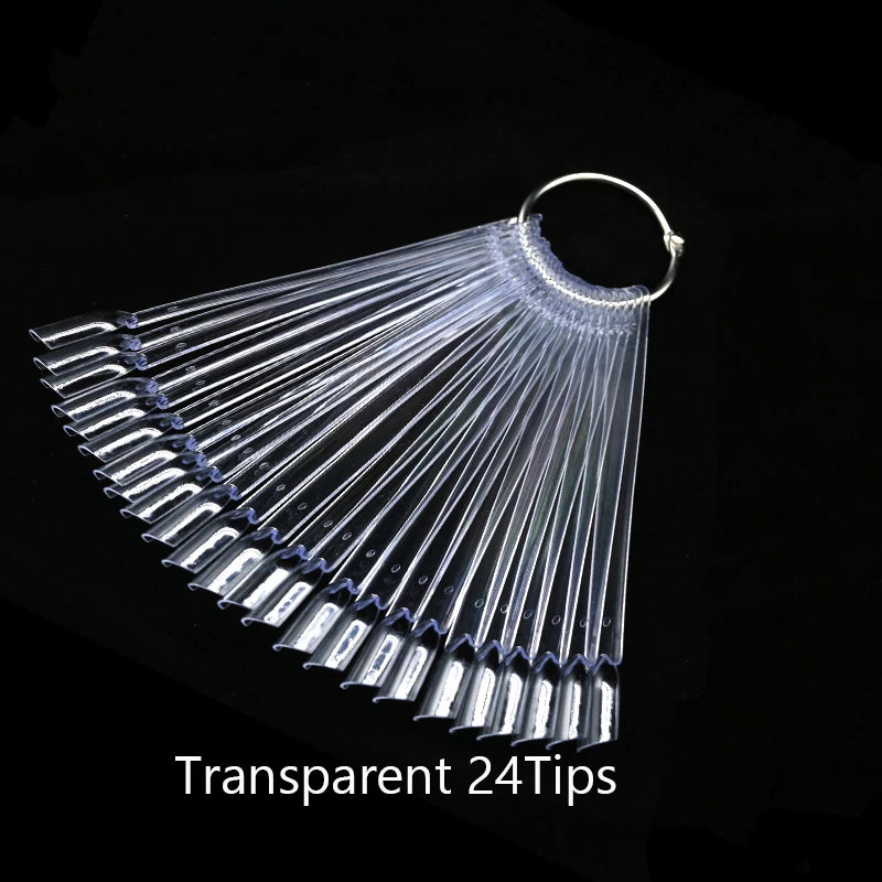 50Pcs False Tips Clear Nature Nail Art Display Oval Fan Style Nail Swatch Polish Stand Tips Practice Manicure Accessories Tool