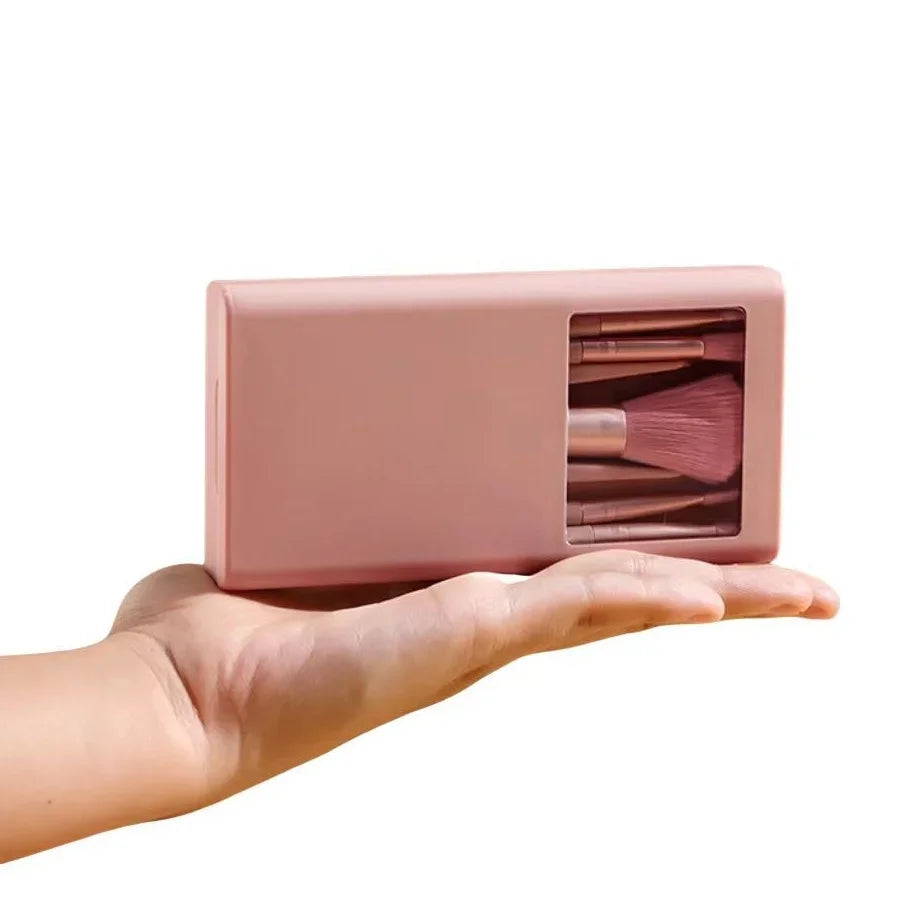 5-Piece Makeup Brush Set with Mirror, Travel Soft Bristle Loose Powder, Eyeshadow, and Blush Brush, Portable Makeup Brush Kit.