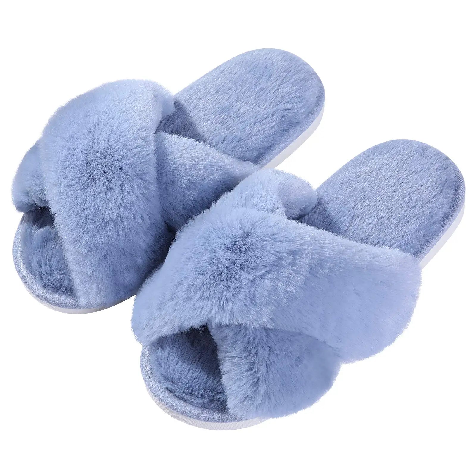 Eyriphy Indoor Open Toe Flats Cotton Shoes Comfort House Slippers Winter Fluffy Fur Slippers Women Fashion Plush Fuzzy Slippers