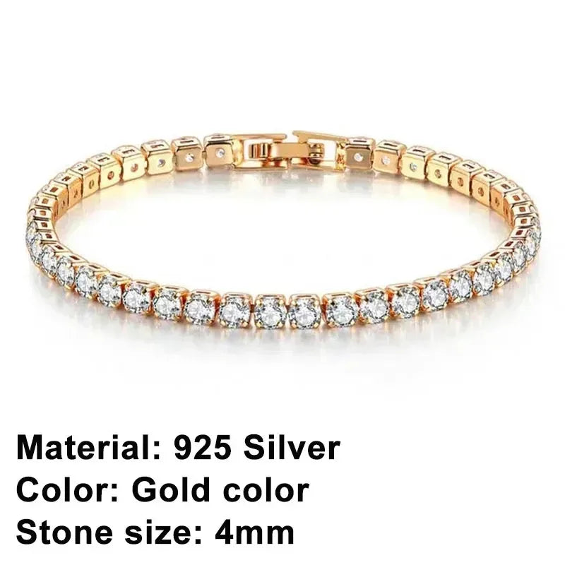 Hip hop trendy new exquisite 925 sterling silver tennis bracelet, gold men's and women's bracelets, crystal jewelry gifts