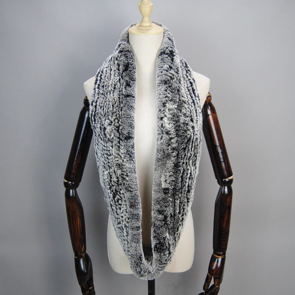 2025 Hot Sale Women New Real Fur Scarf Circle Long Real Fur Scarves Winter Warm Street Fashion Rex Rabbit Fur Muffler