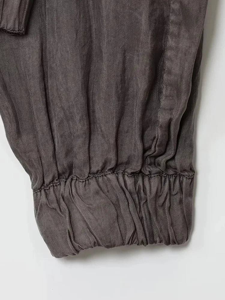 Women 2025 Autumn Fashion Series Standing Collar Drooping Bomber Jacket Female Loose Versatile Zipper Pocket Casual Jacket