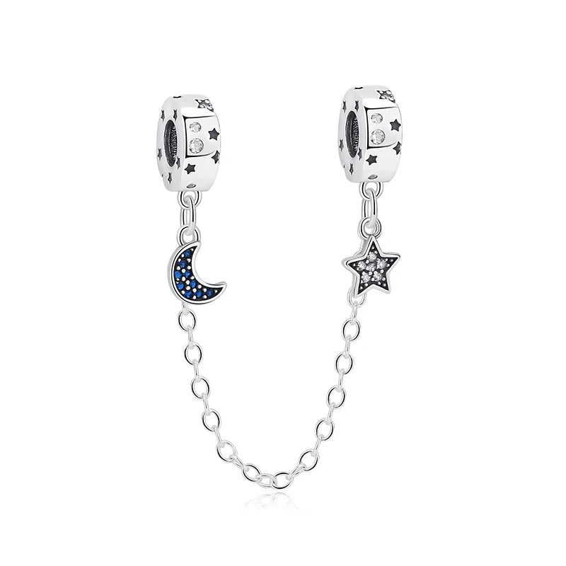 New Original 925 Sterling Silver Charms Star Moon Blue Crystal Glass Beads Fit Brand Bracelets Necklaces Jewelry For Women