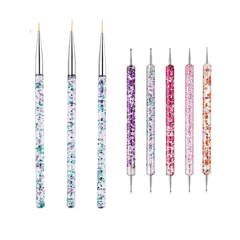 5/20Pcs Nail Art Brush Design Tip Painting Drawing Carving Dotting Pen FlatFan Liner Acrylic Gel UV Polish Manicure Tools