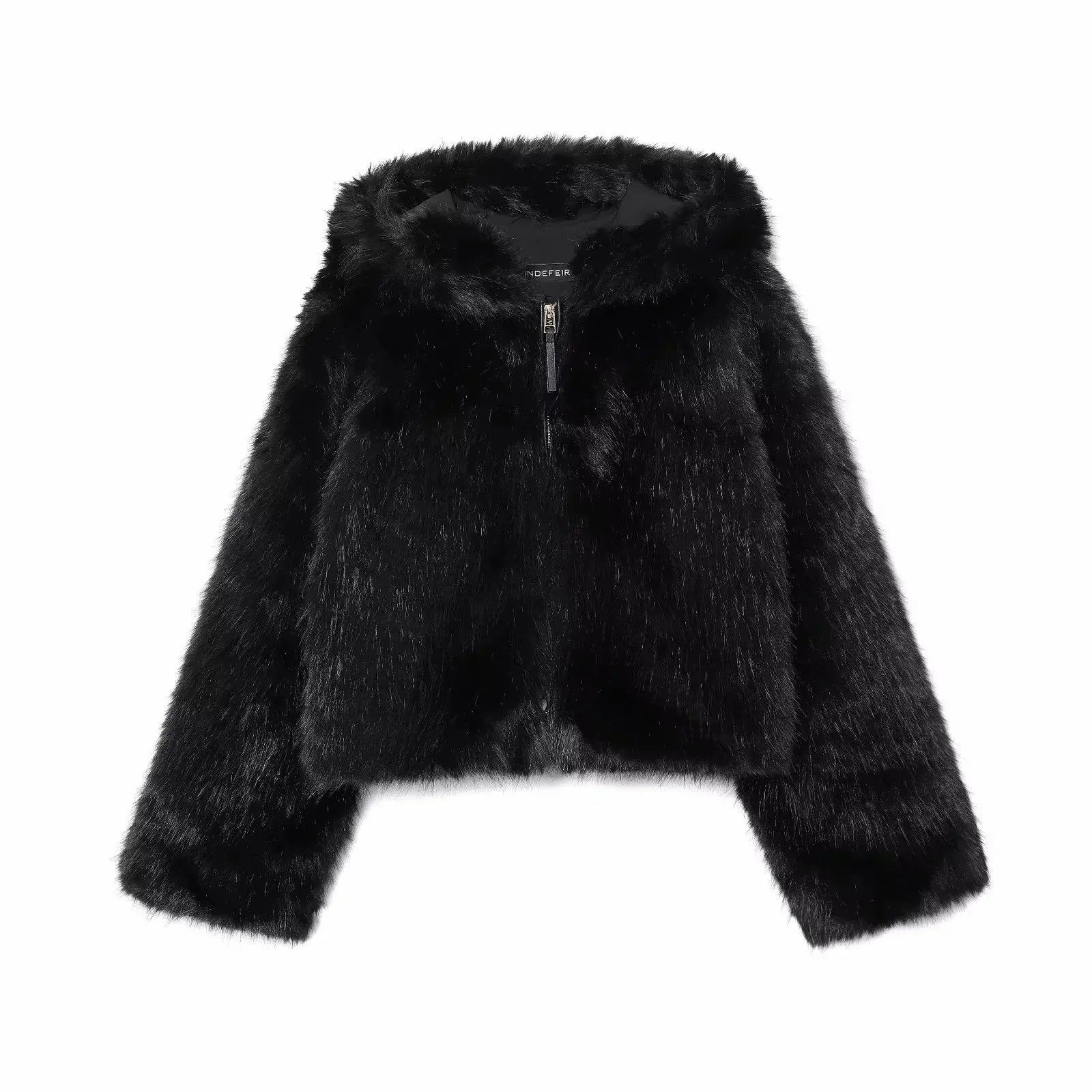 Women 2025 Winter New Hooded Short Faux Fur Jacket O Neck Women's Furry Jacket Long Sleeves Plush Coat Stylish Streetwear Top