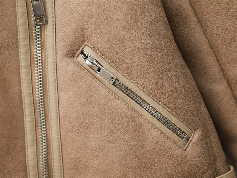 2025 new European and American women's fur one long sleeve standing collar double-sided jacket fur one thick warm coat