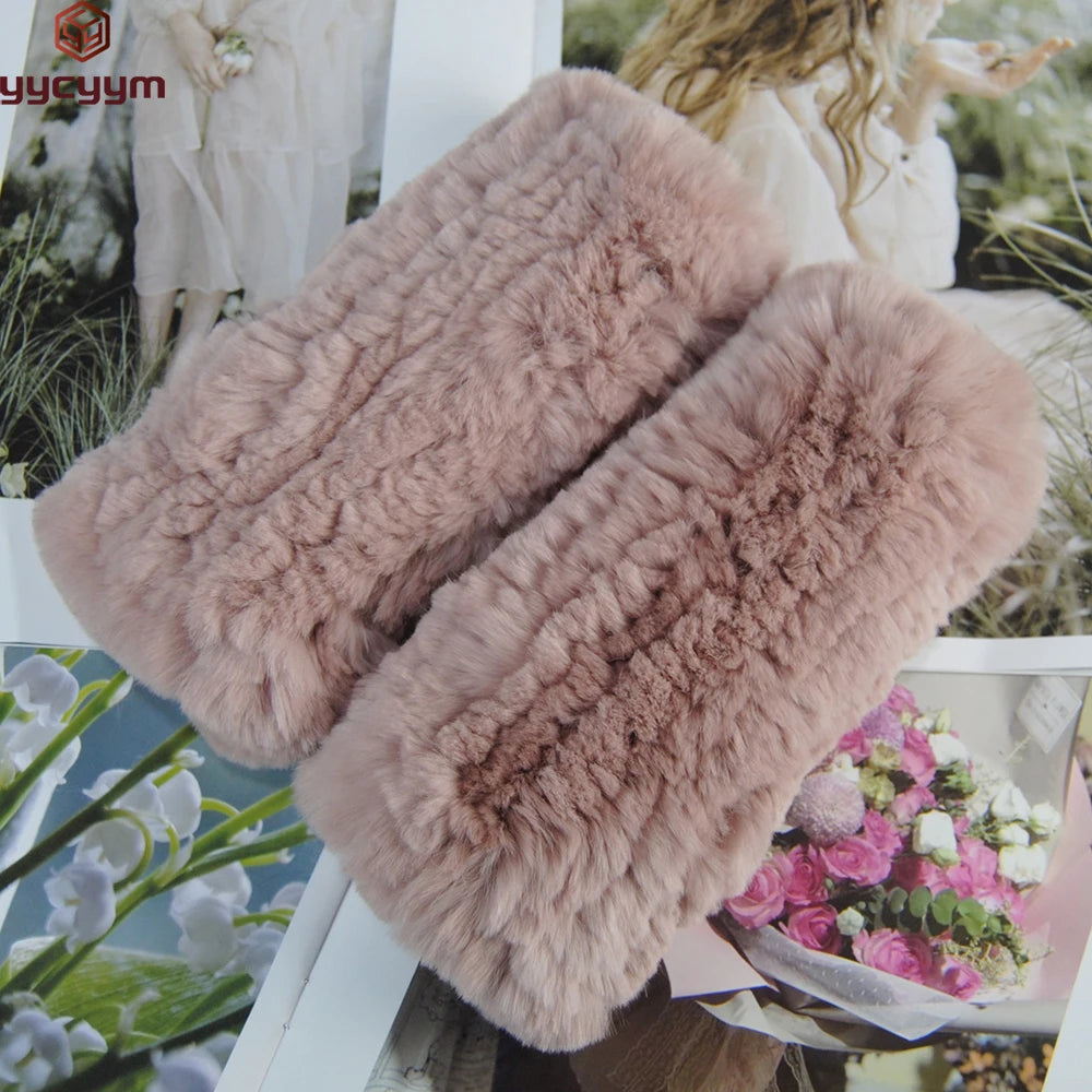 2025 Fashion Real Rex Rabbit Fur Women's Winter Gloves Genuine Fur Mittens Girl Fingerless Gloves Wrist Warmer Elastic Fluffy