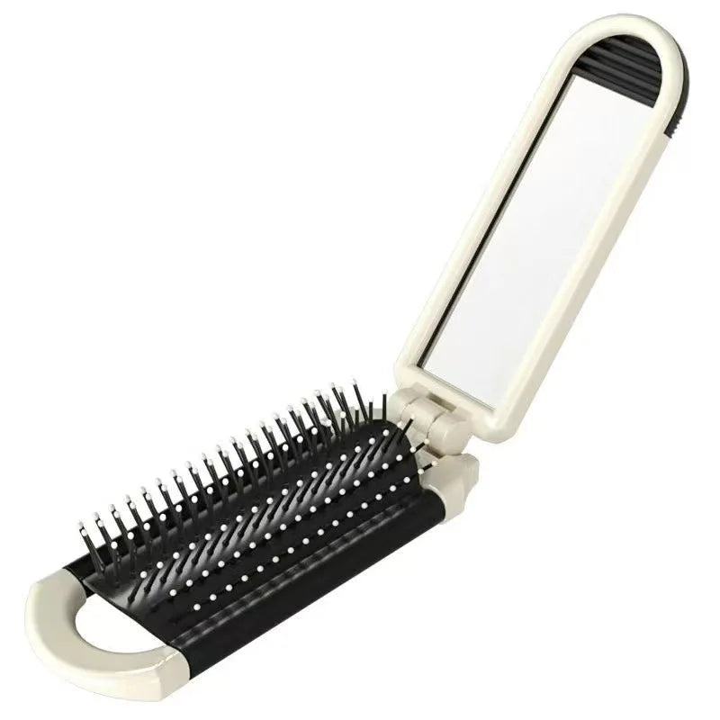 Foldable Comb with Detachable Makeup Mirror, 2-in-1 Function, Portable Air Cushion Massage Comb for Women.