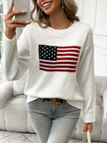 American Flag Crew Neck Long Sleeve Pullover Women's Sweater