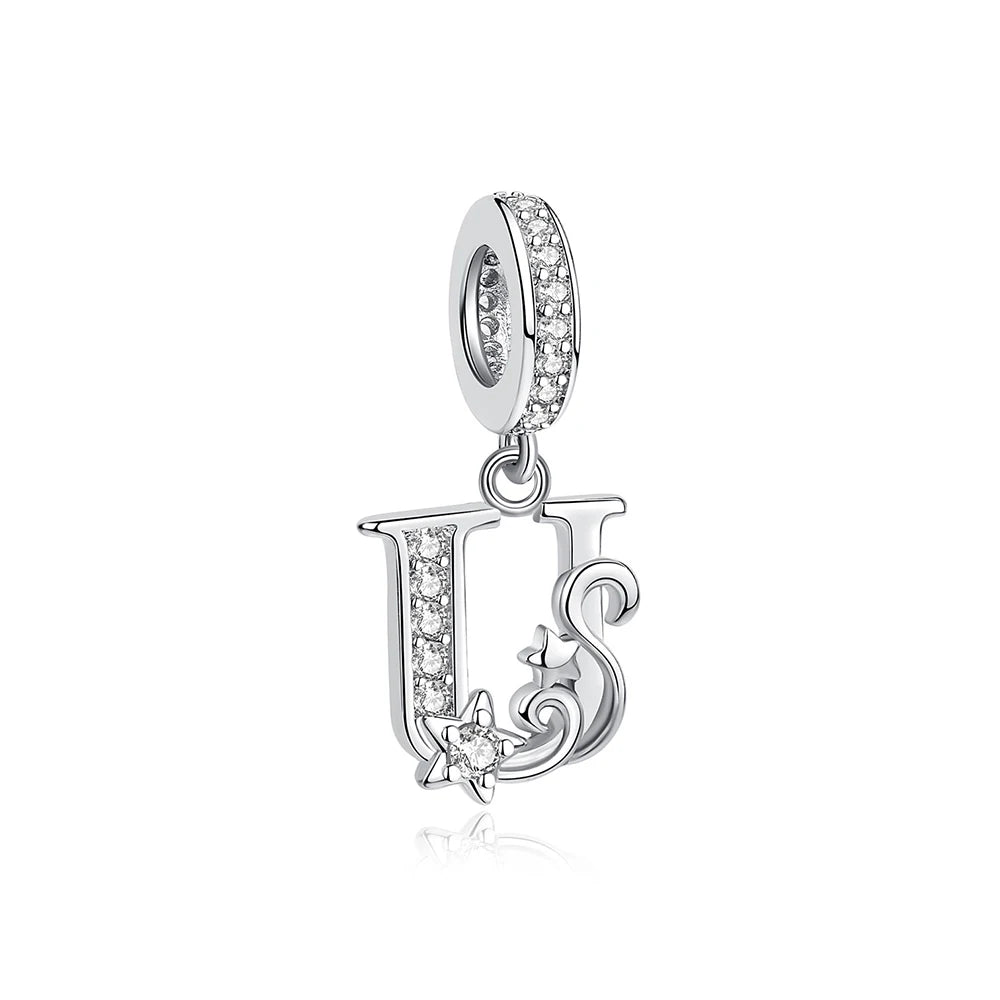 925 Sterling Silver Charms Original Letter Alphabet A-Z Pendant Beads Fit Brand Bracelets Necklaces Diy Jewelry For Women