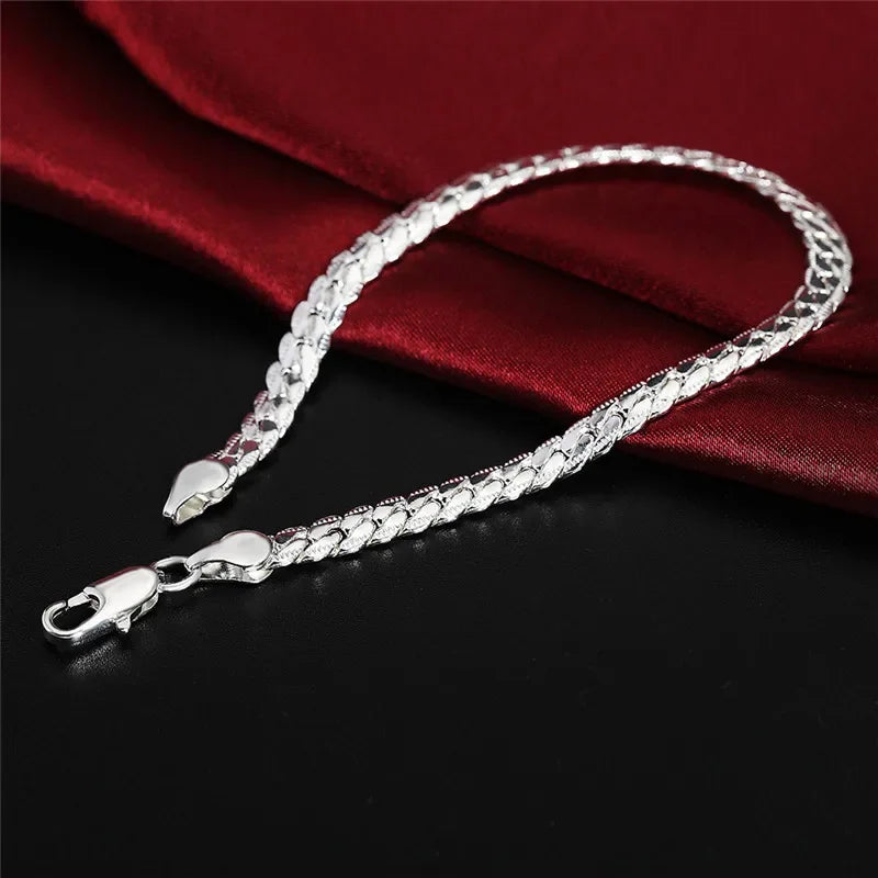 925 Sterling silver Classic flat sideways chain Bracelets necklace for women men's Fashion Party Wedding Jewelry Gifts pulseras