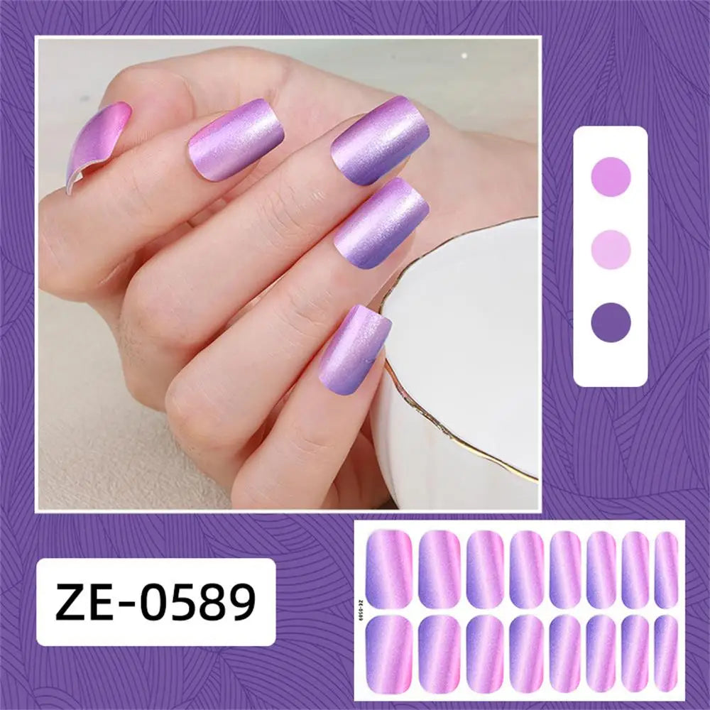 Gradient Cat Eye Style Nail Art Stickers, 16-Piece Set Self-Adhesive Waterproof Glitter False Nail Decals