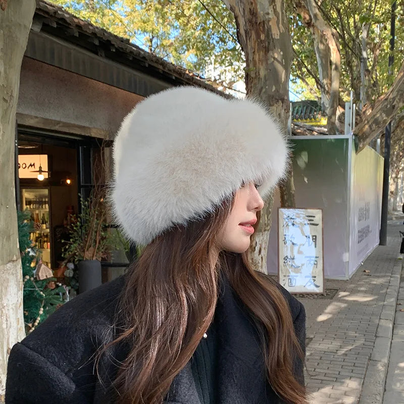 New Style Fashion Hat Women's Winter New Thick Warm Imitation Fur Simple Fisherman's Hat Imitation Mink Fur Ladies Mongolia Caps