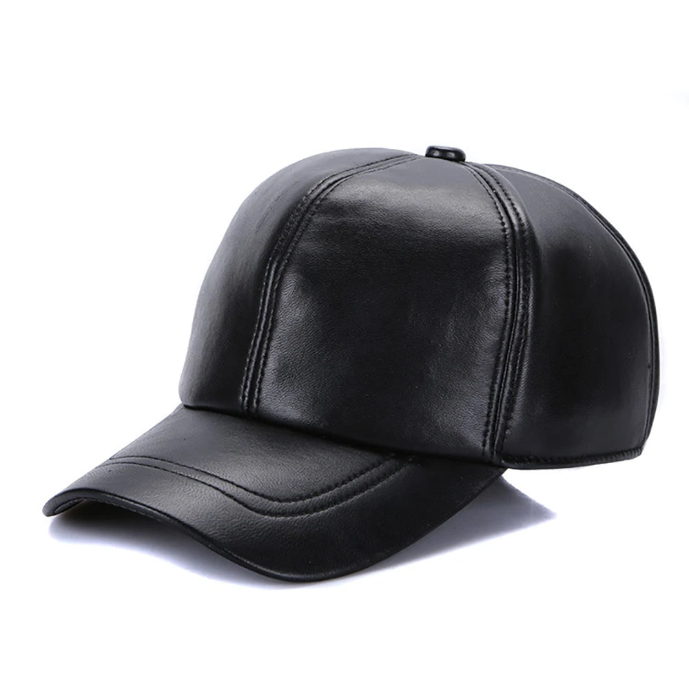 Fashion Cap New Adult Leather Hat Men's Warm Leather Baseball Cap Male Men Outdoor Street Hip Hop Hat Leather Hat Windproof Hat