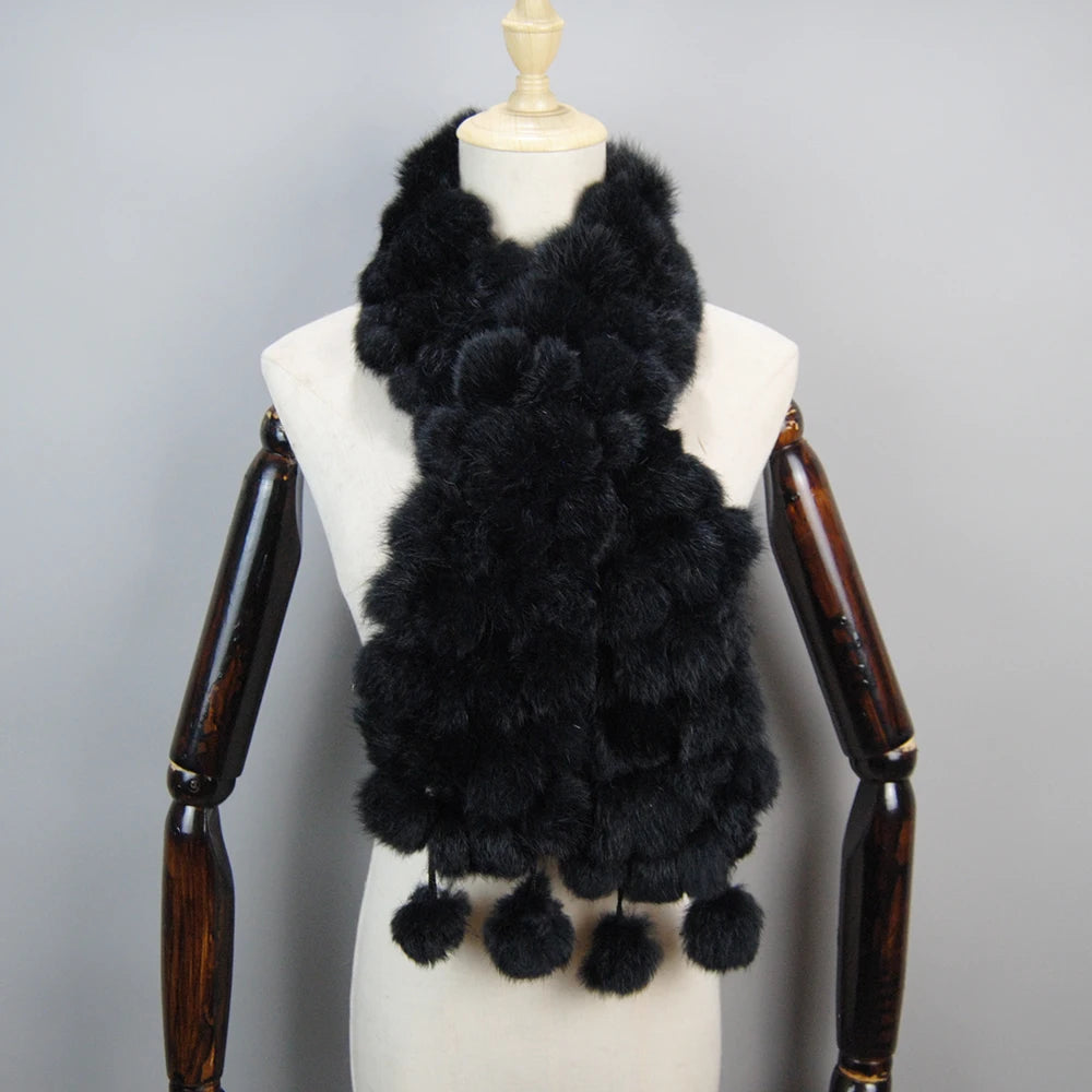 Women Winter Warm Real Rabbit Fur Scarf Hot Sale Natural Rabbit Fur Muffler 2025 Lady 100% Genuine Fur Scarves Wholesale Retail
