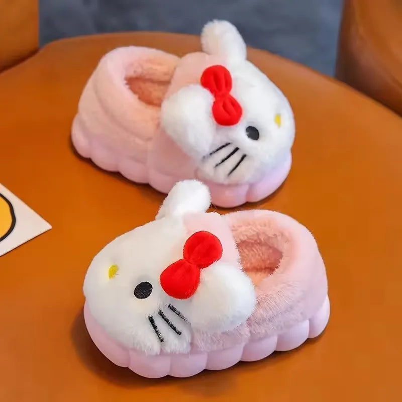 2025 Sanrio Hello Kitty Autumn/Winter Cotton Slippers Cover Heel Cute Flat Plush Slippers Autumn Anime Peripheral Christmas Gift
