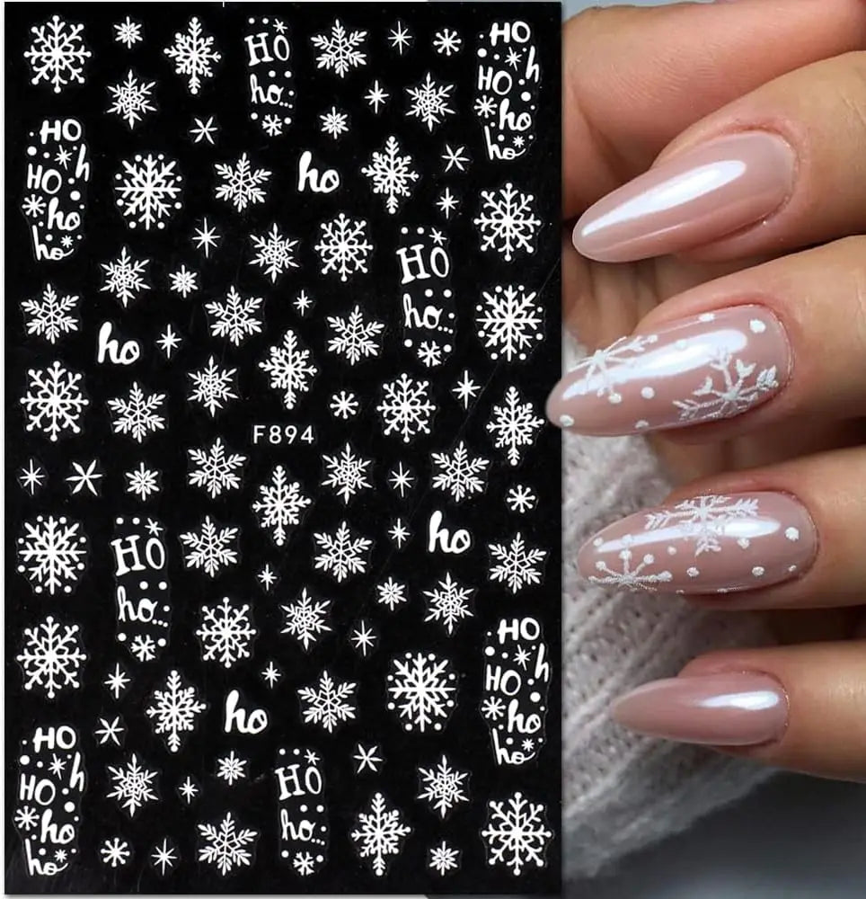 New Winter Snowflake Nail Stickers, White Snow Christmas New Year Self-Adhesive Nail Decals, DIY Nail Art Decor