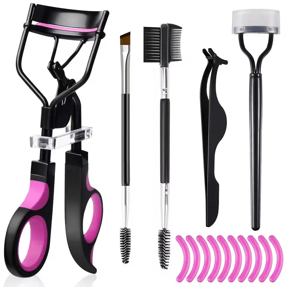 Eyelash Curler Set with Replacement Pads, for Women - Eyelash Curling Tweezers, Eyelash Clamp, Mascara Wand Brush, Makeup Tools