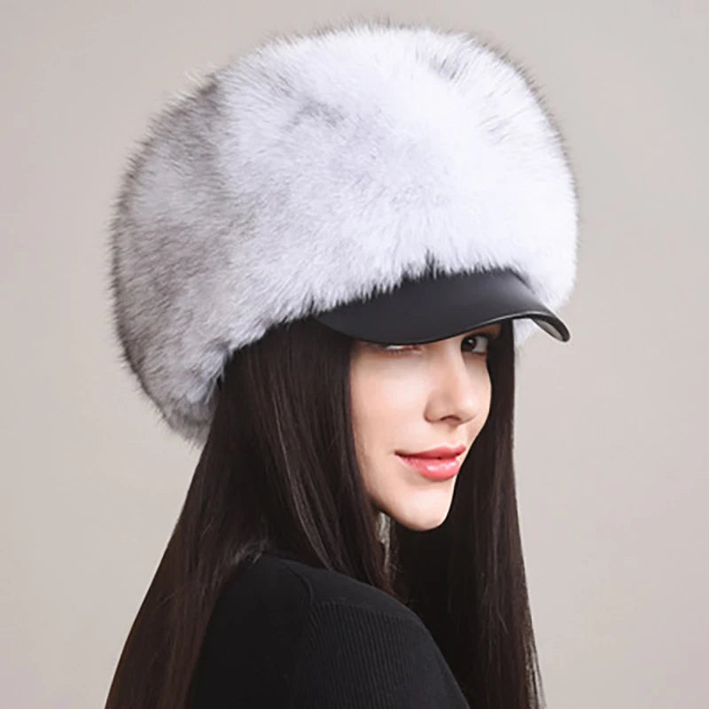 2025 New Fashion Earflap Hat Winter Women's Hat Real Fox Fur Hats Headgear Russian Girls Real Fox Fur Beanies Cap