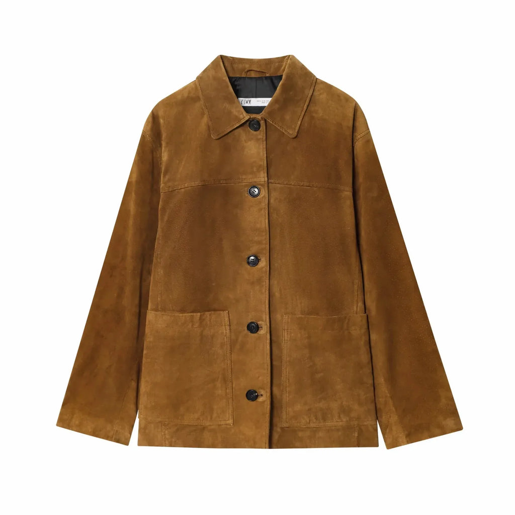 Women's Autumn Winter Reverse Vintage Lapel Pockets Jacket Female Fashion Single-Breasted Street Casual Long Sleeve Coat