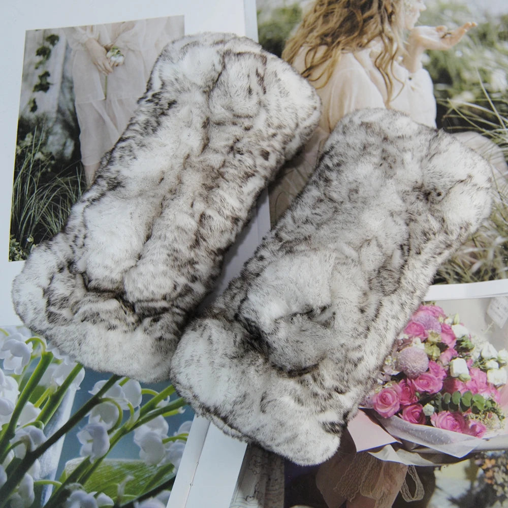 2025 Fashion Real Rex Rabbit Fur Women's Winter Gloves Genuine Fur Mittens Girl Fingerless Gloves Wrist Warmer Elastic Fluffy