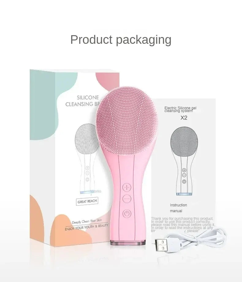 Electric Facial Cleansing Brush Deep Pore Cleaning Sonic Vibration Waterproof Acne Blackhead Remover Pore Cleaner Silicone