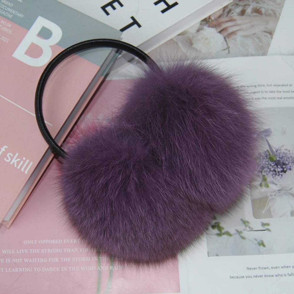New Style Luxury Ladies Fox Fur Earmuffs Winter Women Warm Real Fox Fur Earmuffs Girl's Earlap Ultra Large Ladies Plush Earmuff