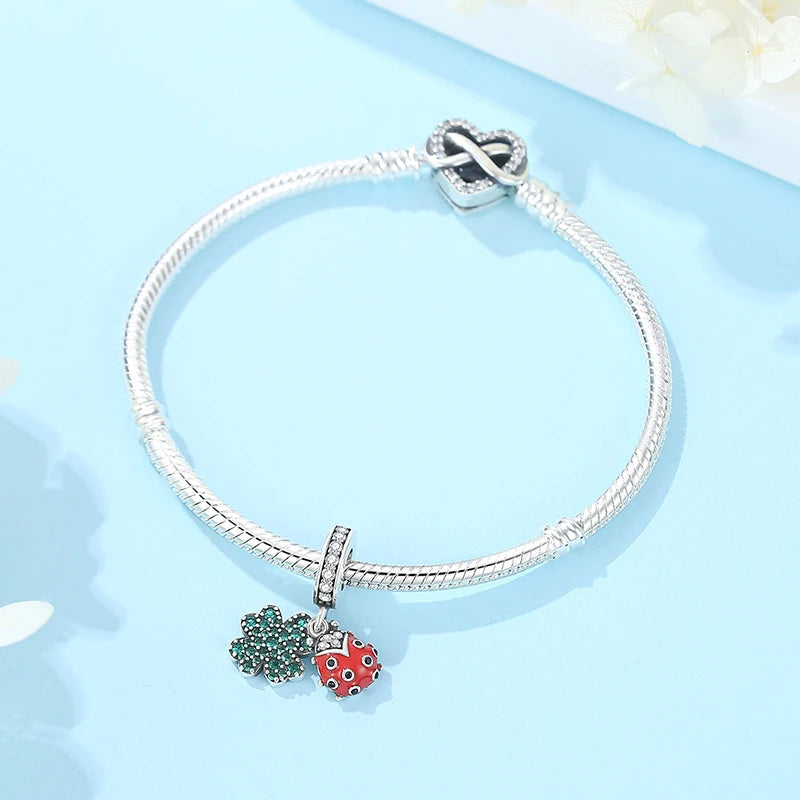 Original 925 Sterling Silver Charms Butterfly Firefly Lucky Clover Beads Fit Brand Bracelets Necklaces Diy Jewelry For Women