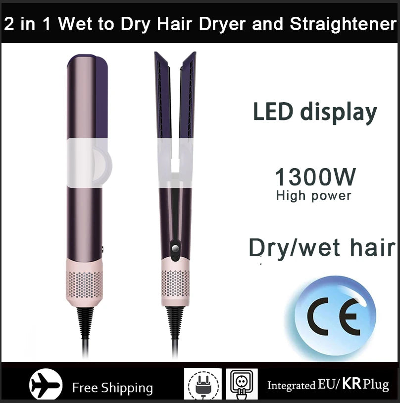 2-in-1 Hair Straightener and Dryer Combo - Negative Ion Heating Flat Iron for Quick, Long - Lasting Hair Styling at Home，salon